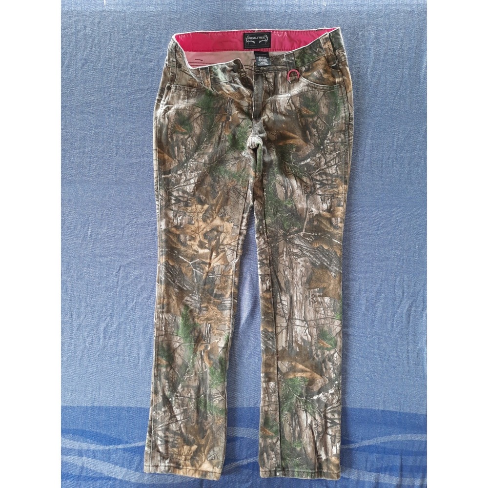 Realtree Xtra Camo Pants Womens 6 Pink Trim Lined Straight Leg Cotton Hunting